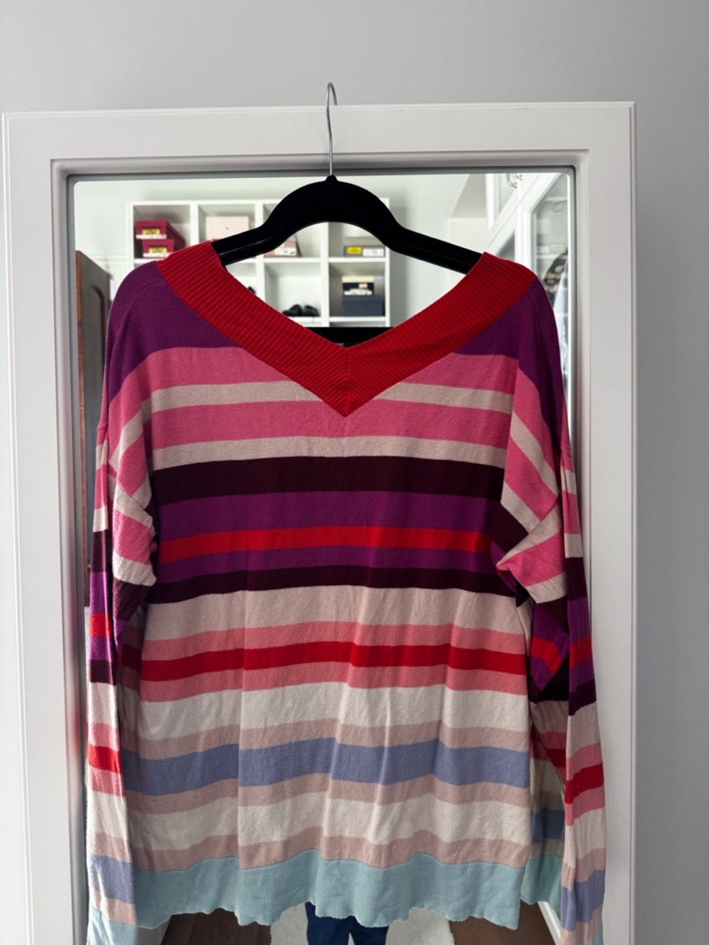 Striped V-Neck Women’s Sweater in Multi-Color